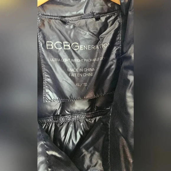 BCBG Ultra Light Down Filled Jacket Warm Winter Gloss  Black Packable size XL - Picture 6 of 10